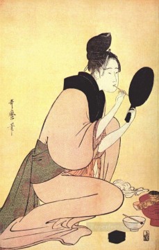 Kitagawa Utamaro Painting - Courtesan applying lip rouge Kitagawa Utamaro Ukiyo e Bijin ga
